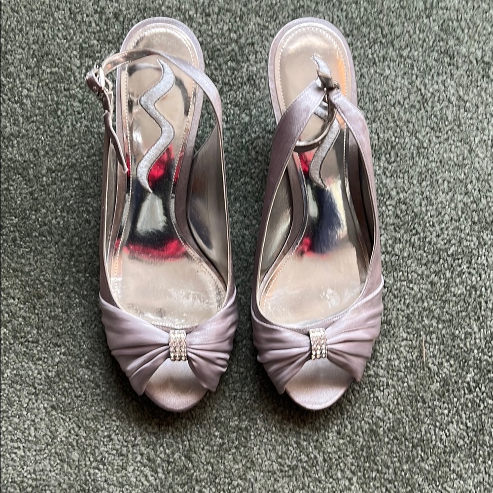 Nina Silver Peep-Toe Slingback Heels